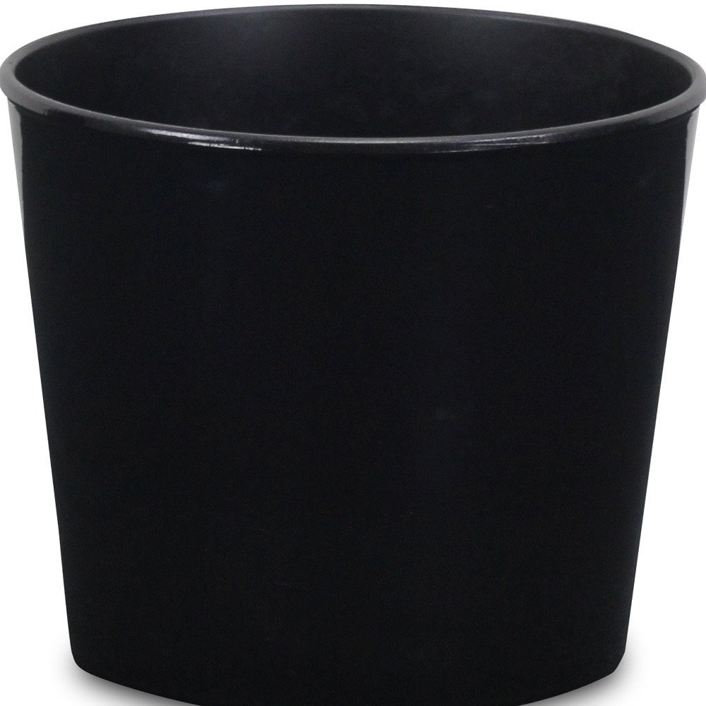 Close-up of 6" Black Recycled Plastic Indoor Outdoor Round Pot Planter showing black plastic detail.