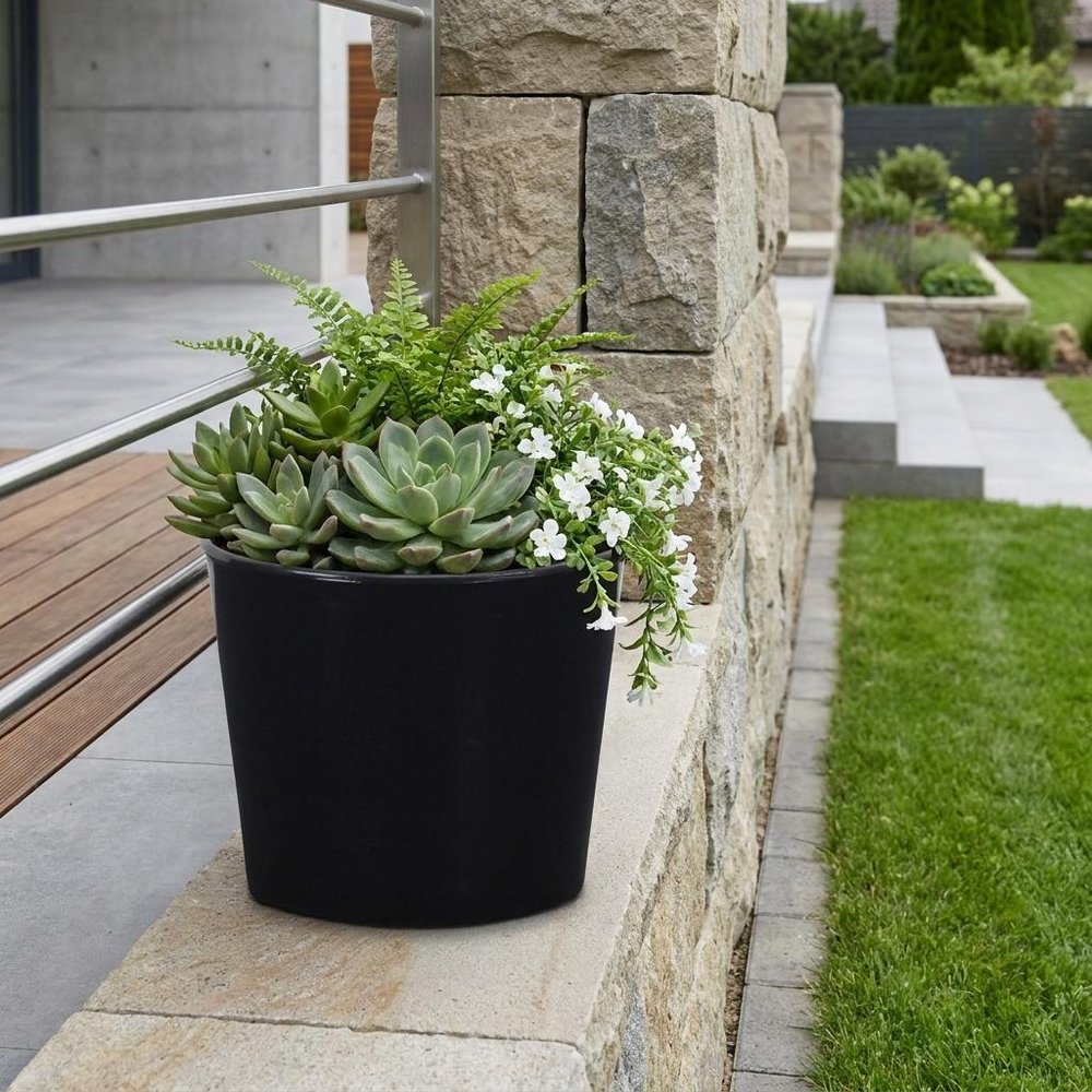 6" Black Recycled Plastic Indoor Outdoor Round Pot Planter