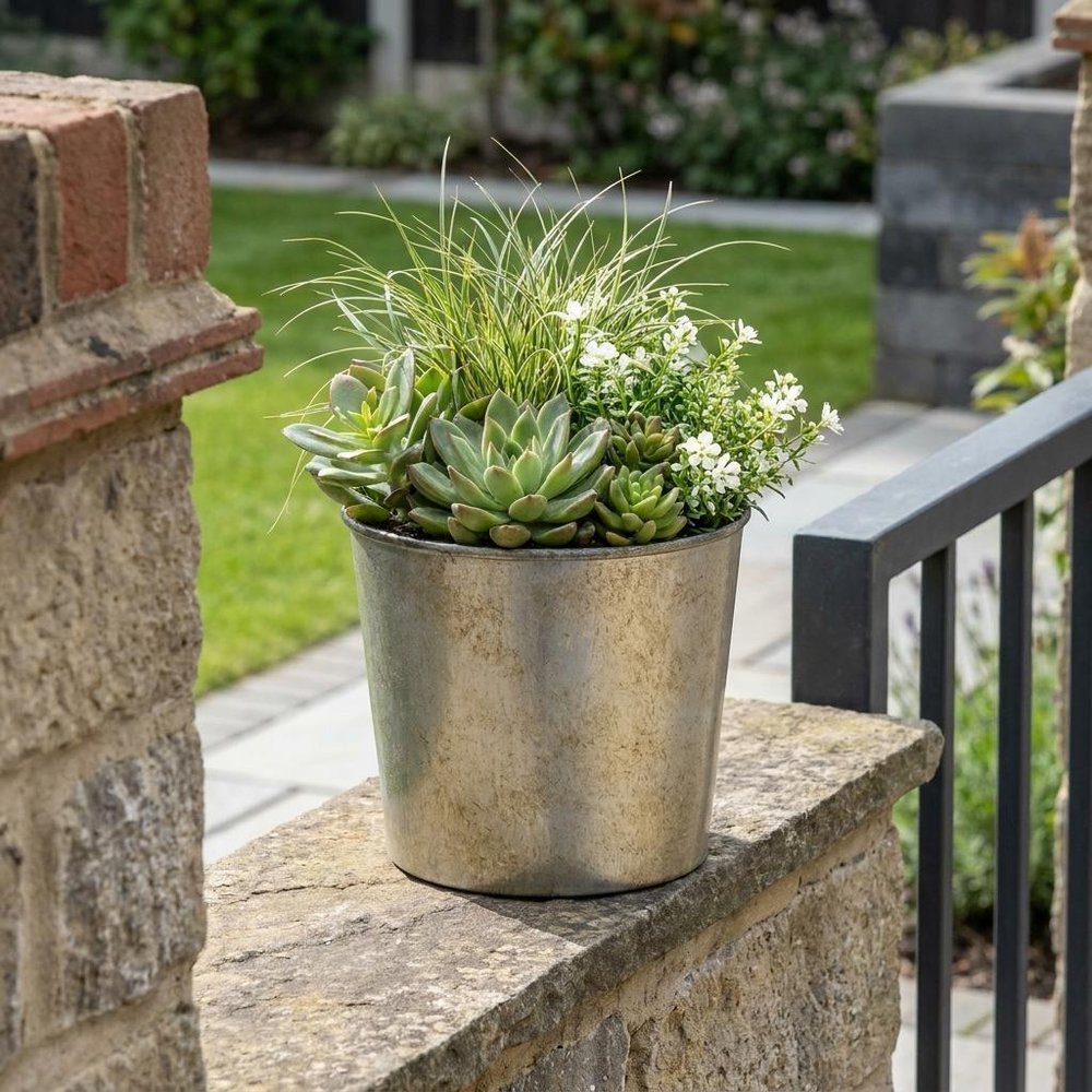 6" Gray Recycled Plastic Indoor Outdoor Round Pot Planter