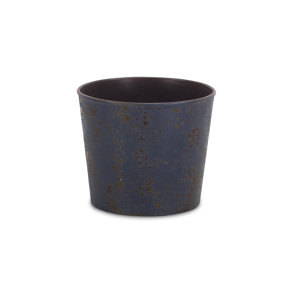 6" Blue Recycled Plastic Indoor Outdoor Round Pot Planter. Outdoor planter isolated on a plain white background, showing a plastic surface.