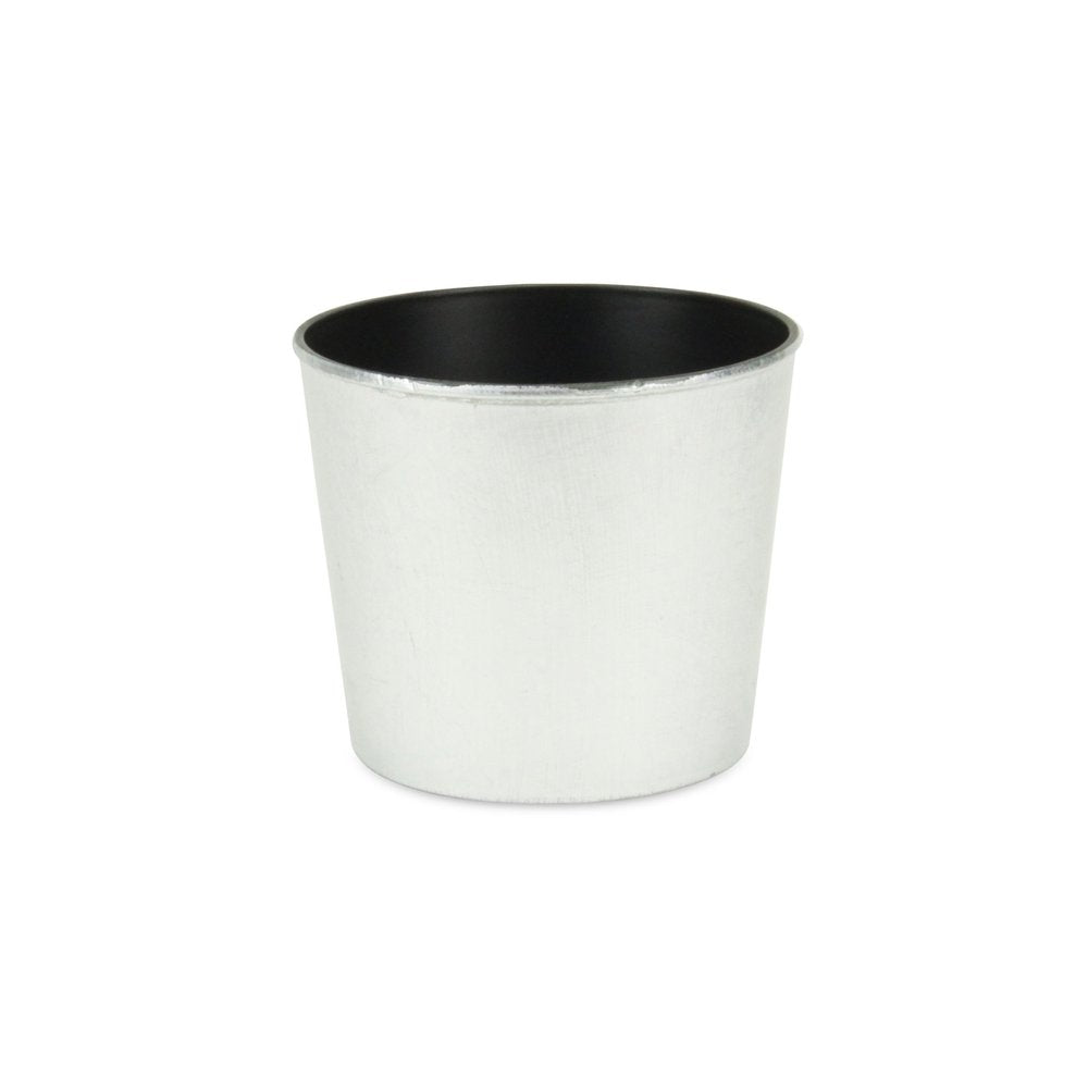 6" Silver Recycled Plastic Indoor Outdoor Round Pot Planter. Outdoor planter isolated on a plain white background, showing a plastic surface.