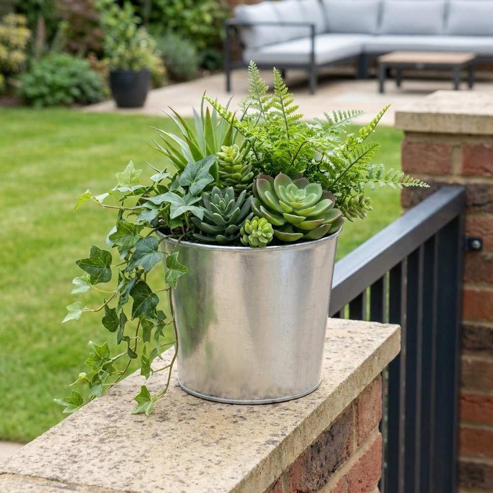 6" Silver Recycled Plastic Indoor Outdoor Round Pot Planter