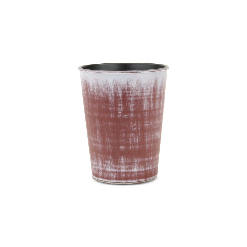 5" Brown and Ivory Textural Tone On Tone Recycled Plastic Indoor Outdoor Round Pot Planter. Outdoor planter isolated on a plain white background, finished in brown plastic.
