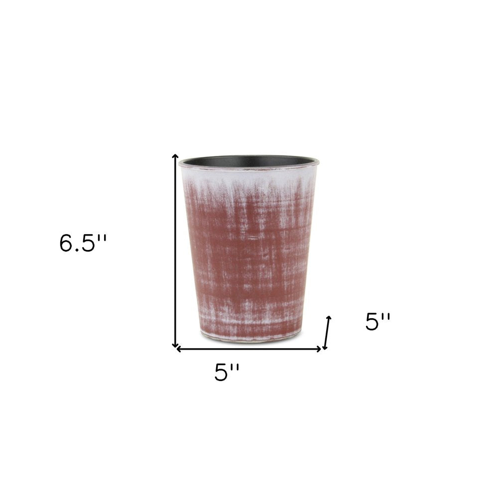 5" Brown and Ivory Textural Tone On Tone Recycled Plastic Indoor Outdoor Round Pot Planter. Outdoor planter isolated on a plain white background, in a ivory plastic finish.
