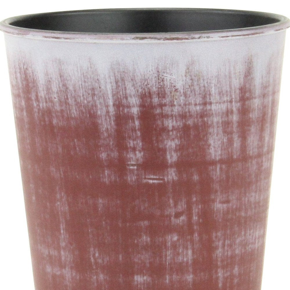 Cropped view of 5" Brown and Ivory Textural Tone On Tone Recycled Plastic Indoor Outdoor Round Pot Planter focusing on the brown plastic surface.