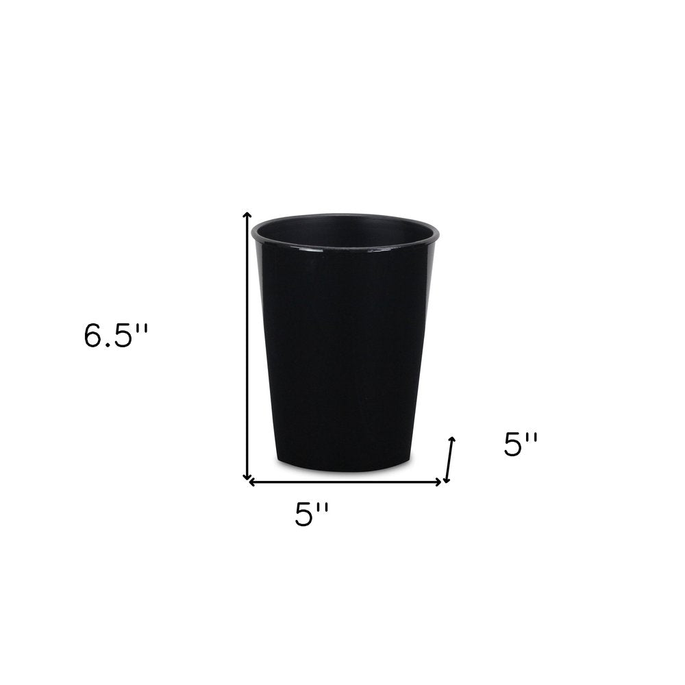 5" Black Recycled Plastic Indoor Outdoor Round Pot Planter. Outdoor planter isolated on a plain white background, showing a black plastic surface.