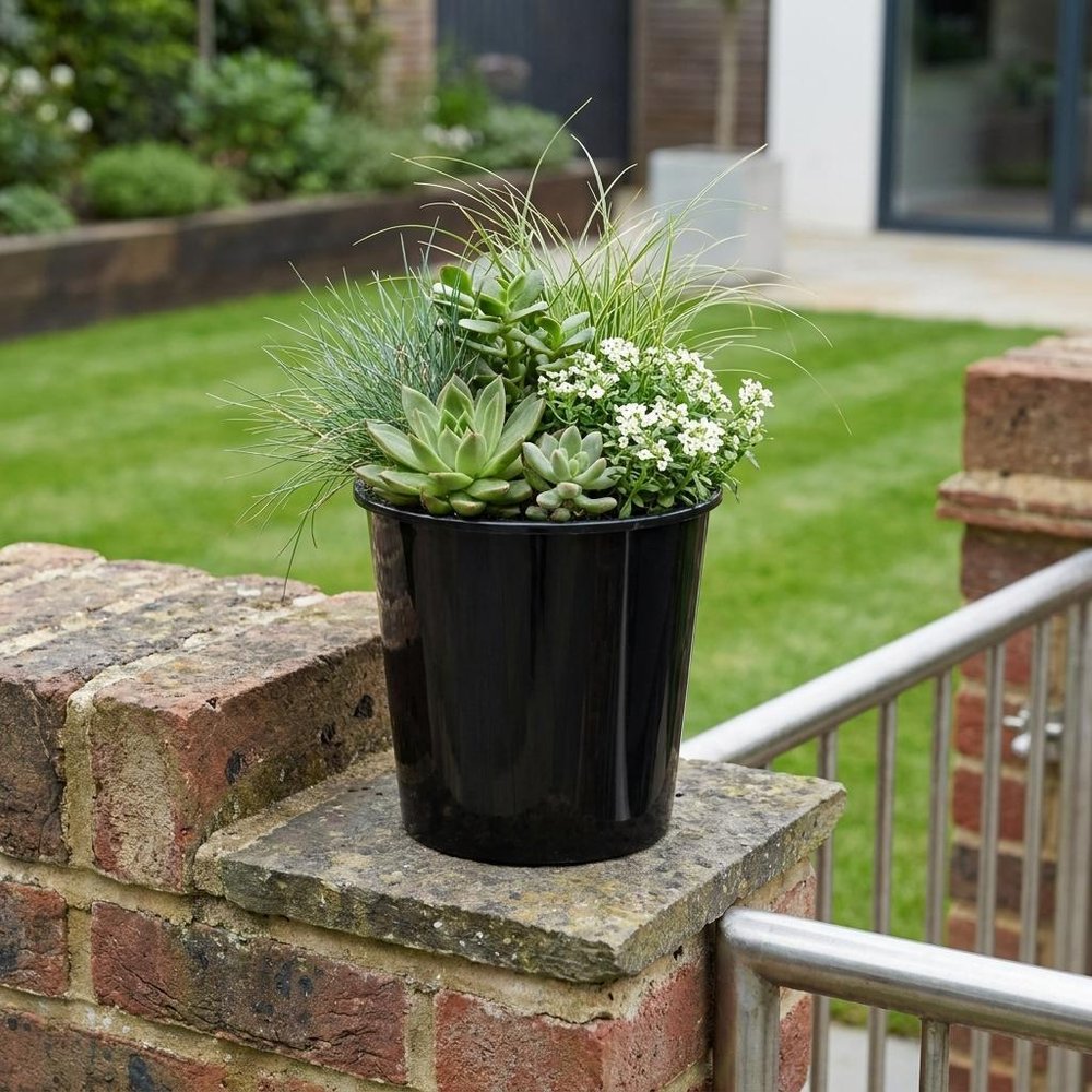 5" Black Recycled Plastic Indoor Outdoor Round Pot Planter