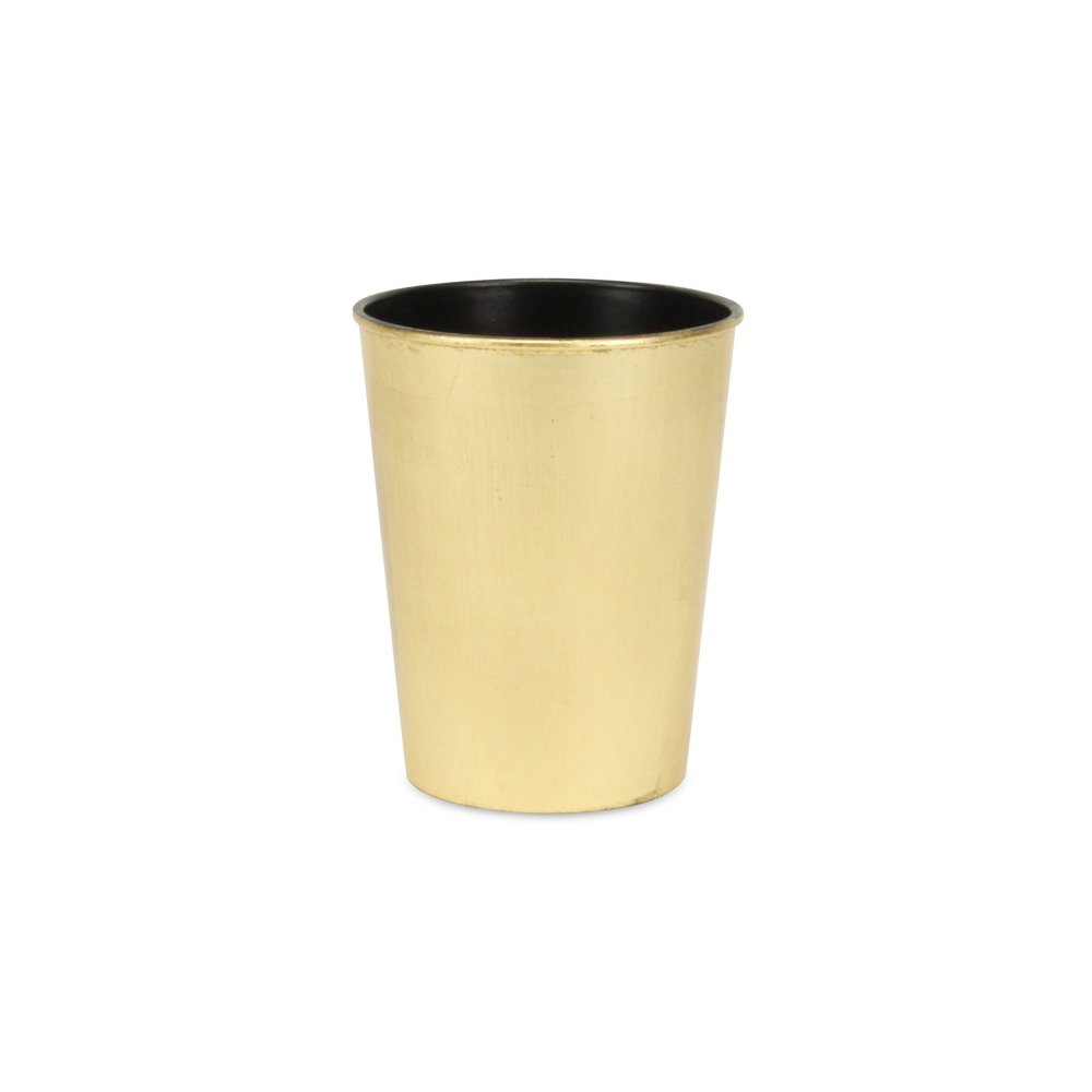 5" Gold Recycled Plastic Indoor Outdoor Round Pot Planter. Outdoor planter isolated on a plain white background, showing a plastic surface.