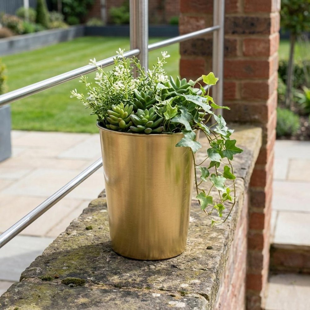 5" Gold Recycled Plastic Indoor Outdoor Round Pot Planter