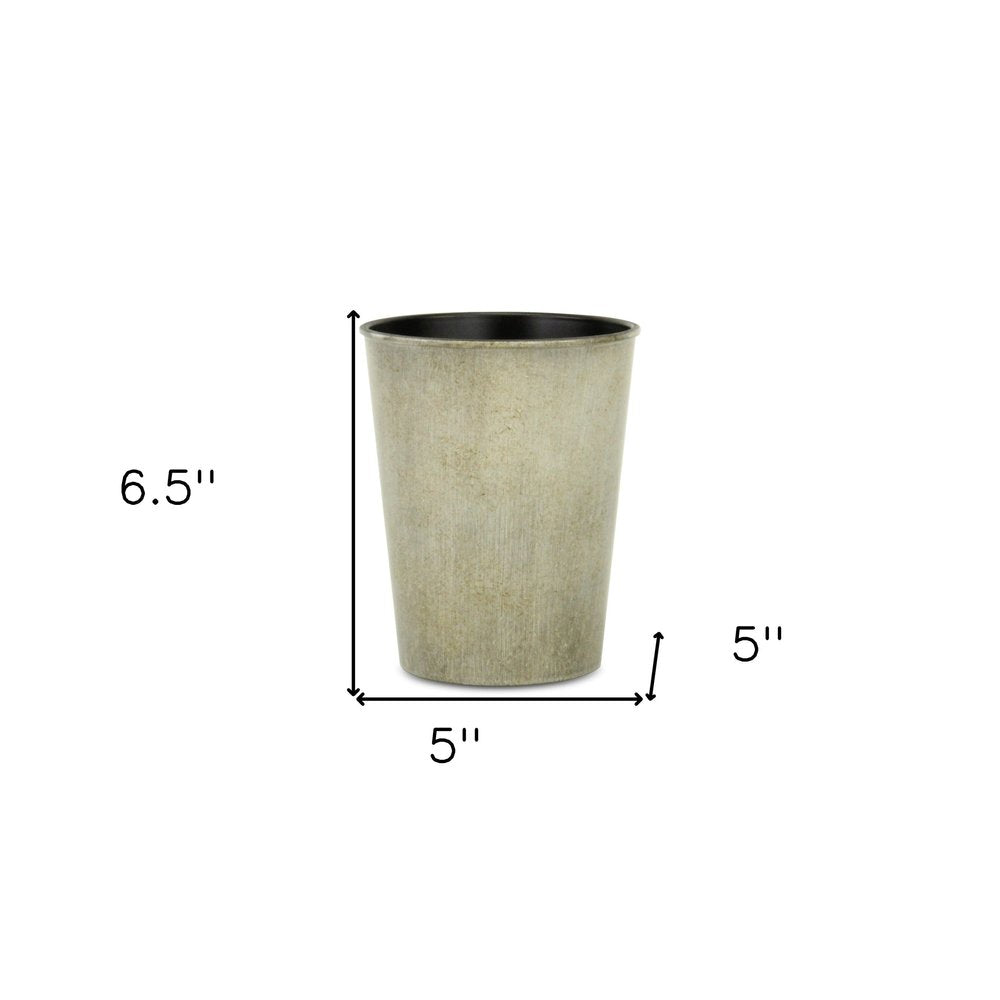 5" Gray Recycled Plastic Indoor Outdoor Round Pot Planter. Outdoor planter isolated on a plain white background, showing a plastic surface.