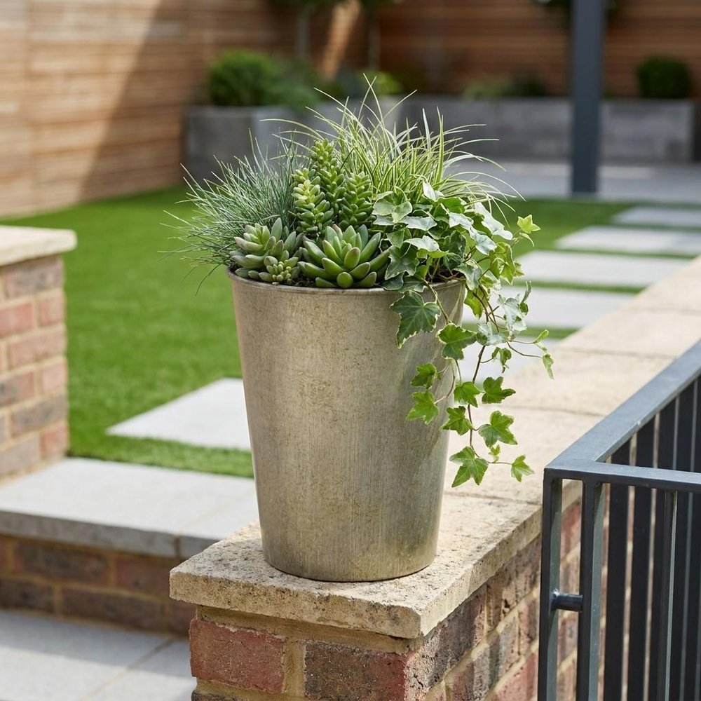 5" Gray Recycled Plastic Indoor Outdoor Round Pot Planter
