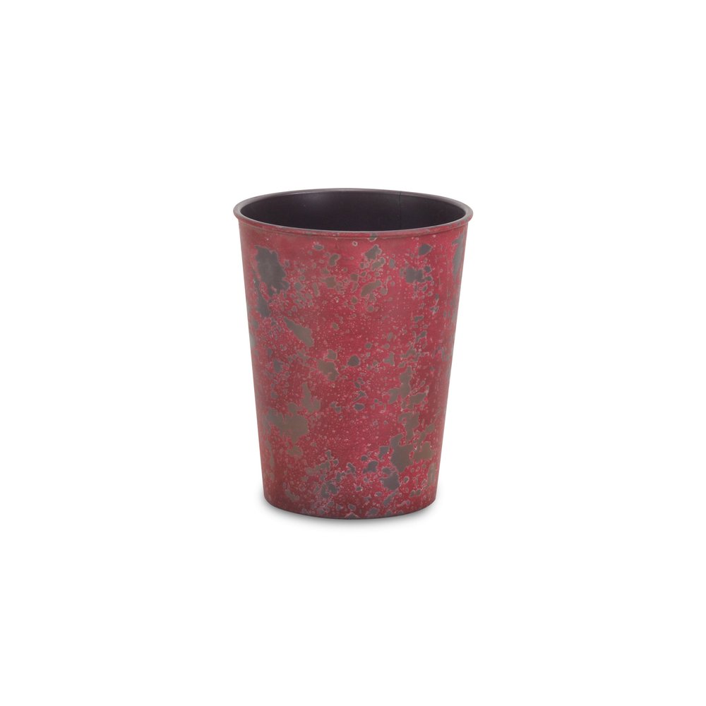 5" Red Recycled Plastic Indoor Outdoor Round Pot Planter. Outdoor planter isolated on a plain white background, showing a red plastic surface.