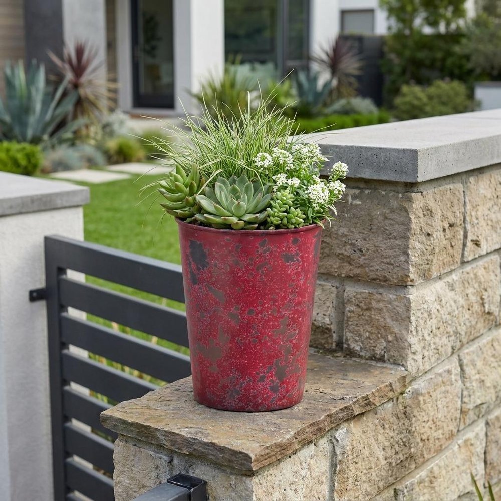 5" Red Recycled Plastic Indoor Outdoor Round Pot Planter