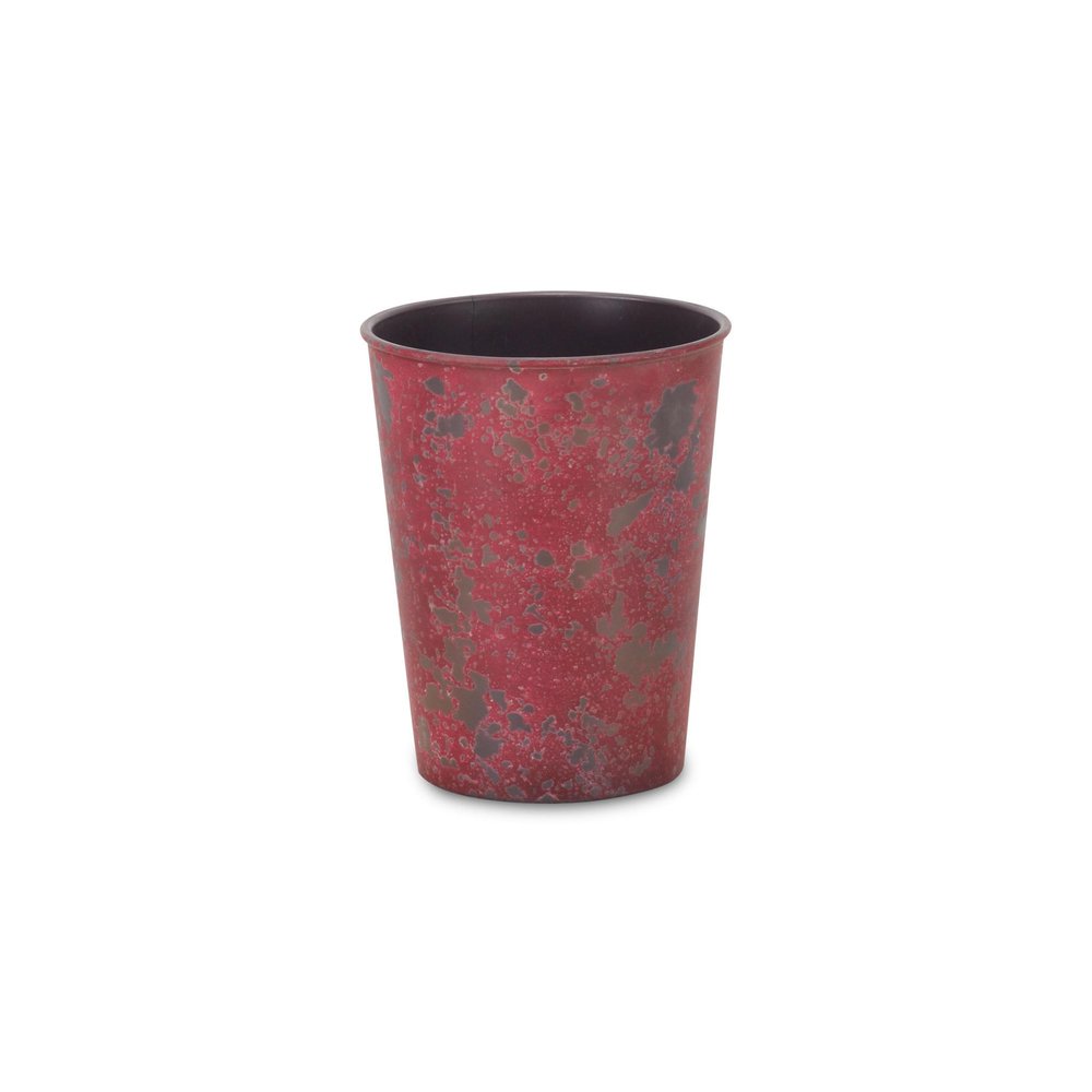 5" Red Recycled Plastic Indoor Outdoor Round Pot Planter. Outdoor planter isolated on a plain white background, showing a red plastic surface.