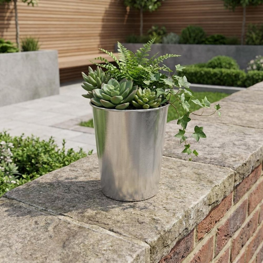 5" Silver Recycled Plastic Indoor Outdoor Round Pot Planter