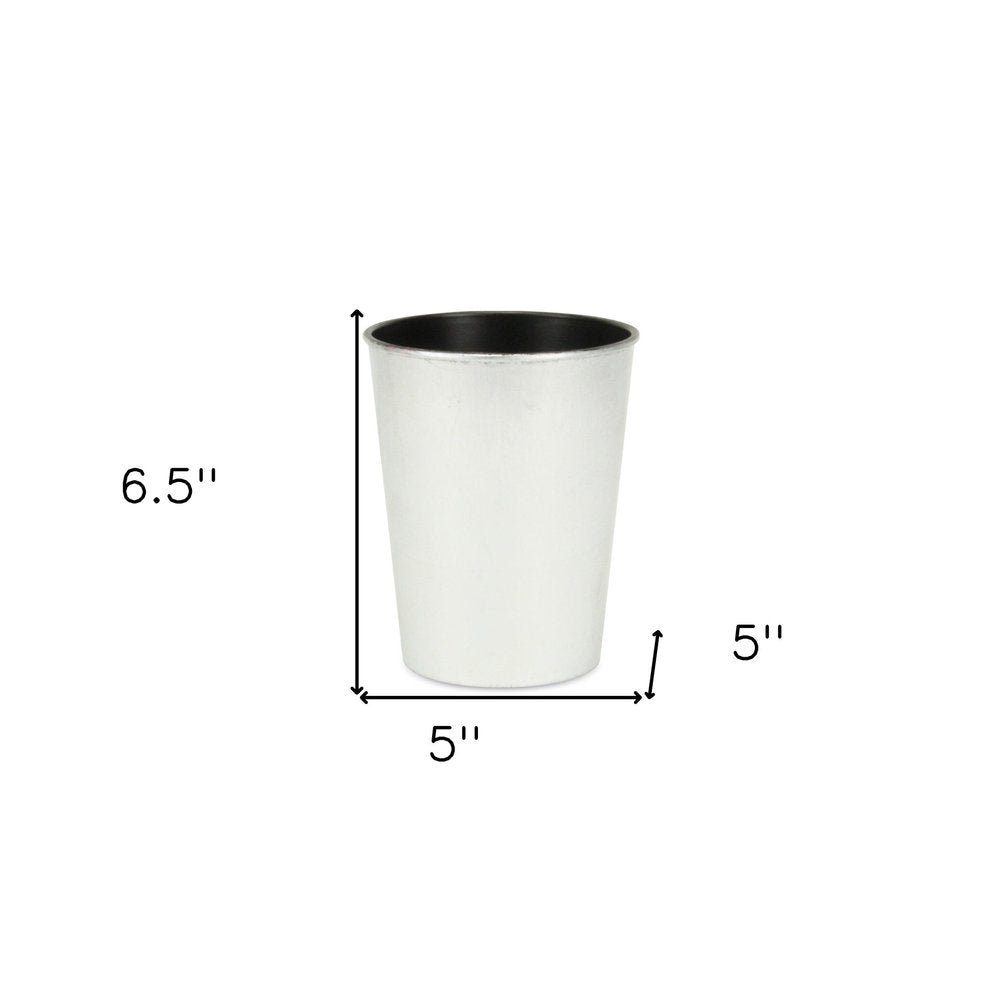 5" Silver Recycled Plastic Indoor Outdoor Round Pot Planter - 6.5" H x 5" W x 5" D. Outdoor planter isolated on a plain white background, in a silver plastic finish.