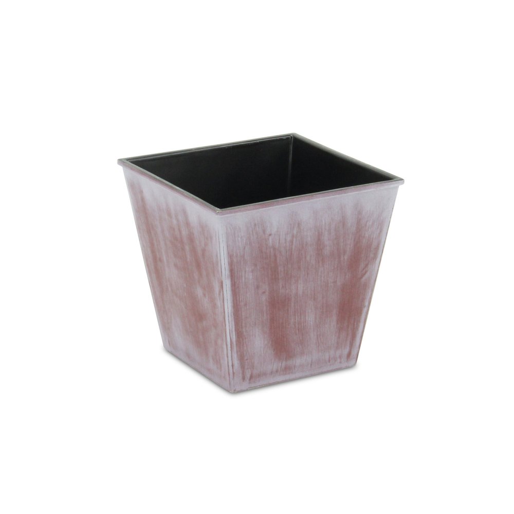 5" Brown and Off White Textural Tone On Tone Recycled Plastic Indoor Outdoor Square Pot Planter. Outdoor planter isolated on a plain white background, in a off-white plastic finish.