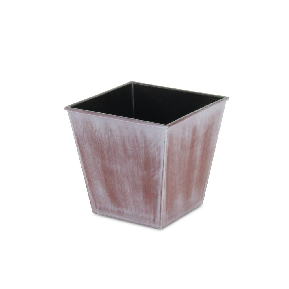 5" Brown and Off White Textural Tone On Tone Recycled Plastic Indoor Outdoor Square Pot Planter. Outdoor planter isolated on a plain white background, finished in brown plastic.