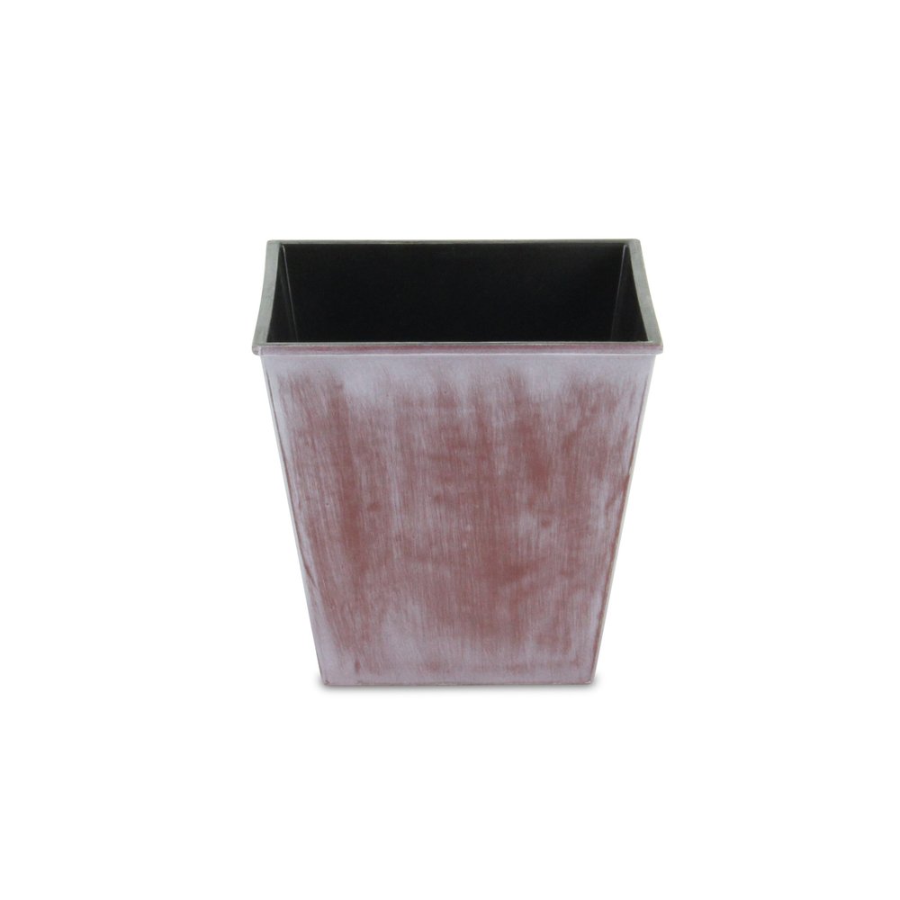 5" Brown and Off White Textural Tone On Tone Recycled Plastic Indoor Outdoor Square Pot Planter. Outdoor planter isolated on a plain white background, showing a brown plastic surface.
