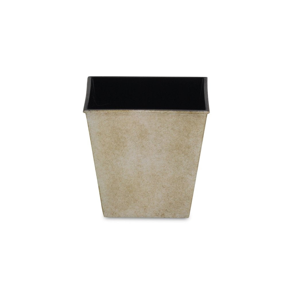 5" Cream Recycled Plastic Indoor Outdoor Square Pot Planter. Outdoor planter isolated on a plain white background, showing a cream plastic surface.