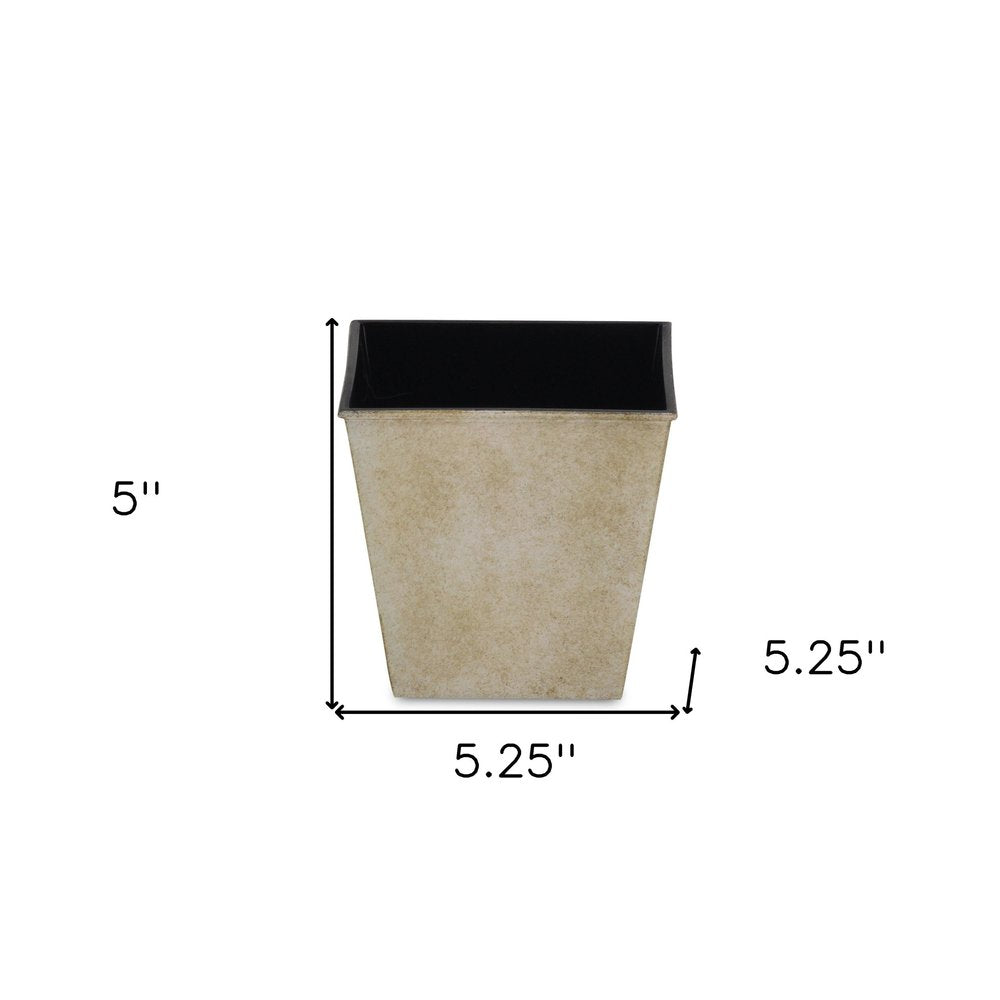 5" Cream Recycled Plastic Indoor Outdoor Square Pot Planter. Outdoor planter isolated on a plain white background, in a cream plastic finish.