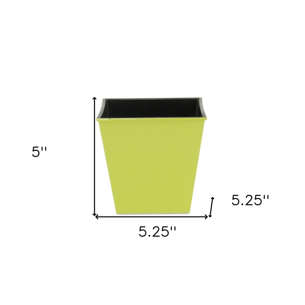 5" Lime Green Recycled Plastic Indoor Outdoor Square Pot Planter - 5" H x 5.25" W x 5.25" D. Outdoor planter isolated on a plain white background, showing a plastic surface.