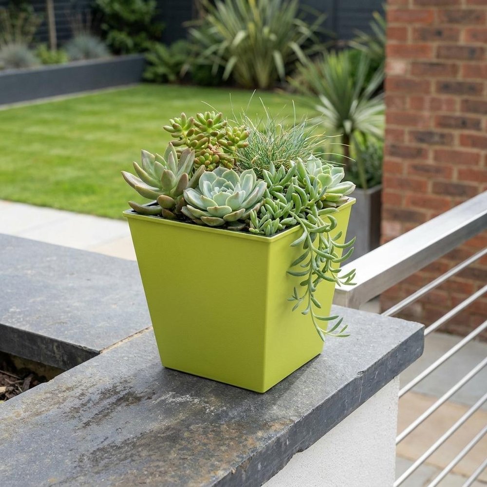 5" Lime Green Recycled Plastic Indoor Outdoor Square Pot Planter