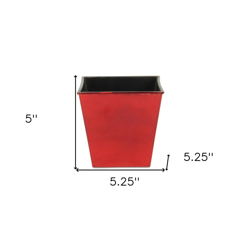 5" Red Recycled Plastic Indoor Outdoor Square Pot Planter - 5" H x 5.25" W x 5.25" D. Outdoor planter isolated on a plain white background, finished in red plastic.