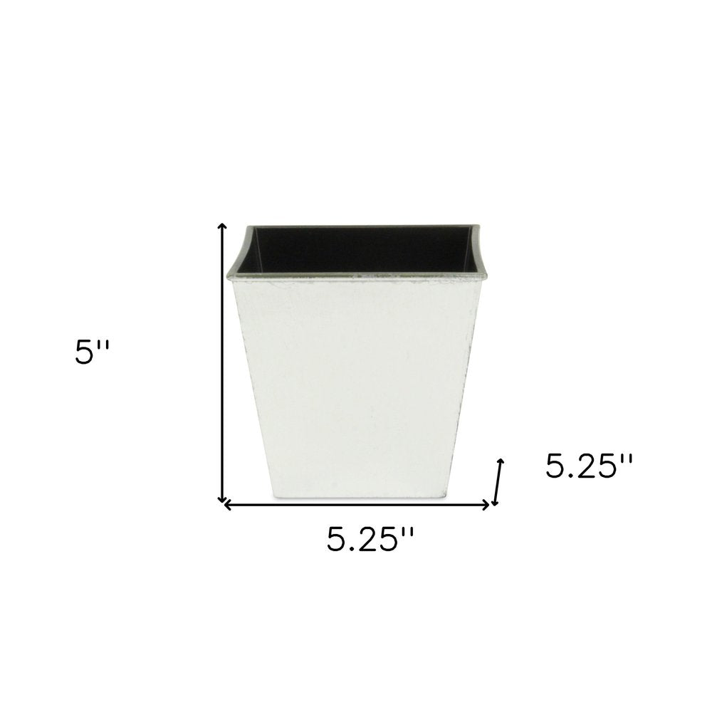 5" Silver Recycled Plastic Indoor Outdoor Square Pot Planter. Outdoor planter isolated on a plain white background, showing a silver plastic surface.