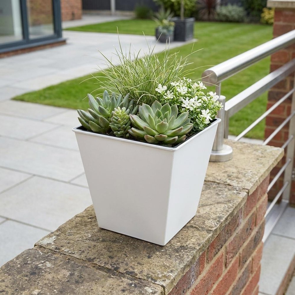 5" Silver Recycled Plastic Indoor Outdoor Square Pot Planter