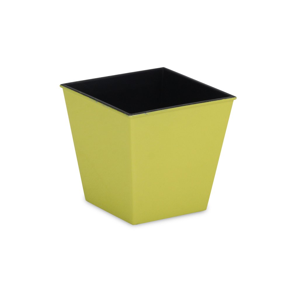 5" Yellow Recycled Plastic Indoor Outdoor Square Pot Planter - 5" H x 5.25" W x 5.25" D. Outdoor planter isolated on a plain white background, finished in yellow plastic.