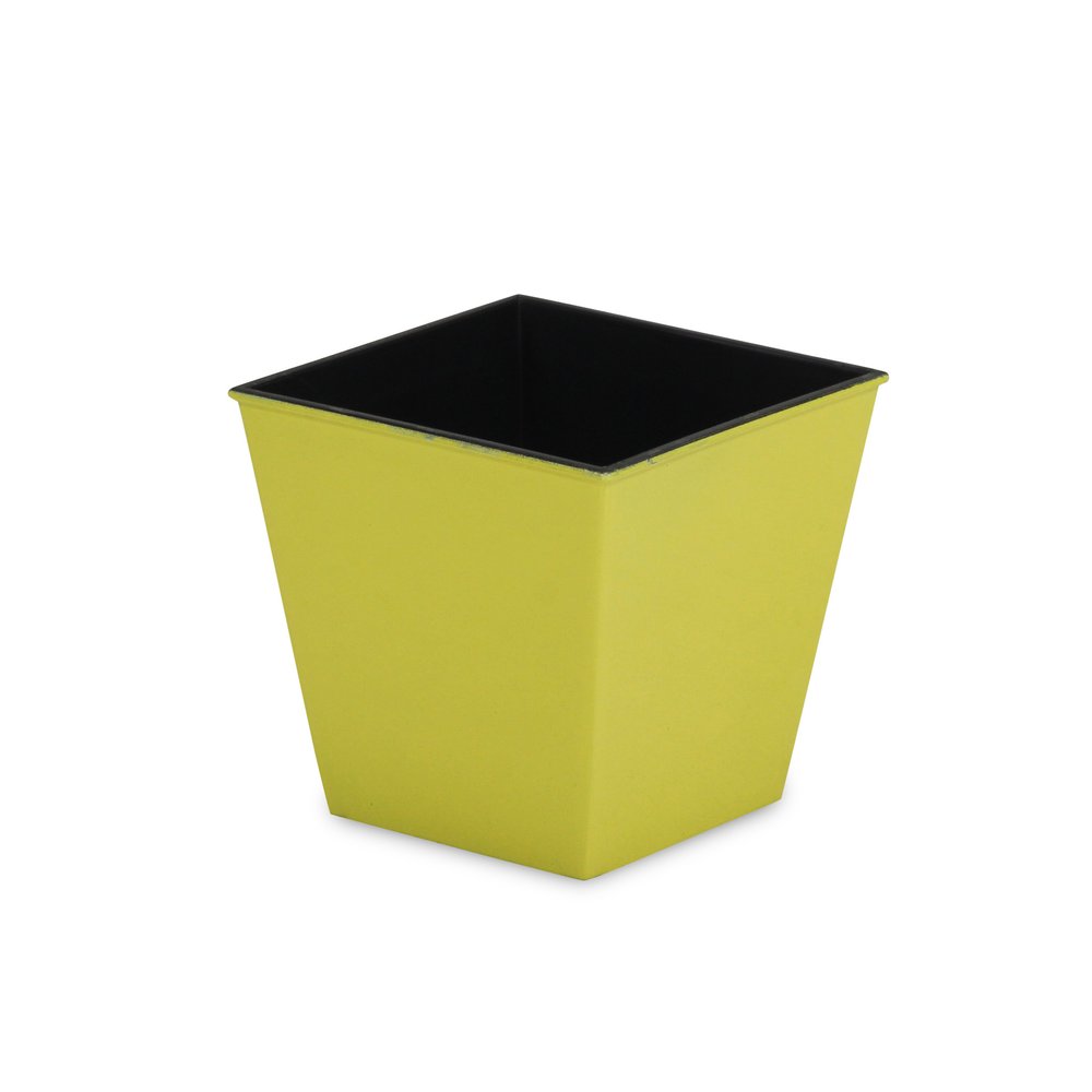 5" Yellow Recycled Plastic Indoor Outdoor Square Pot Planter - 5" H x 5.25" W x 5.25" D. Outdoor planter isolated on a plain white background, in a yellow plastic finish.