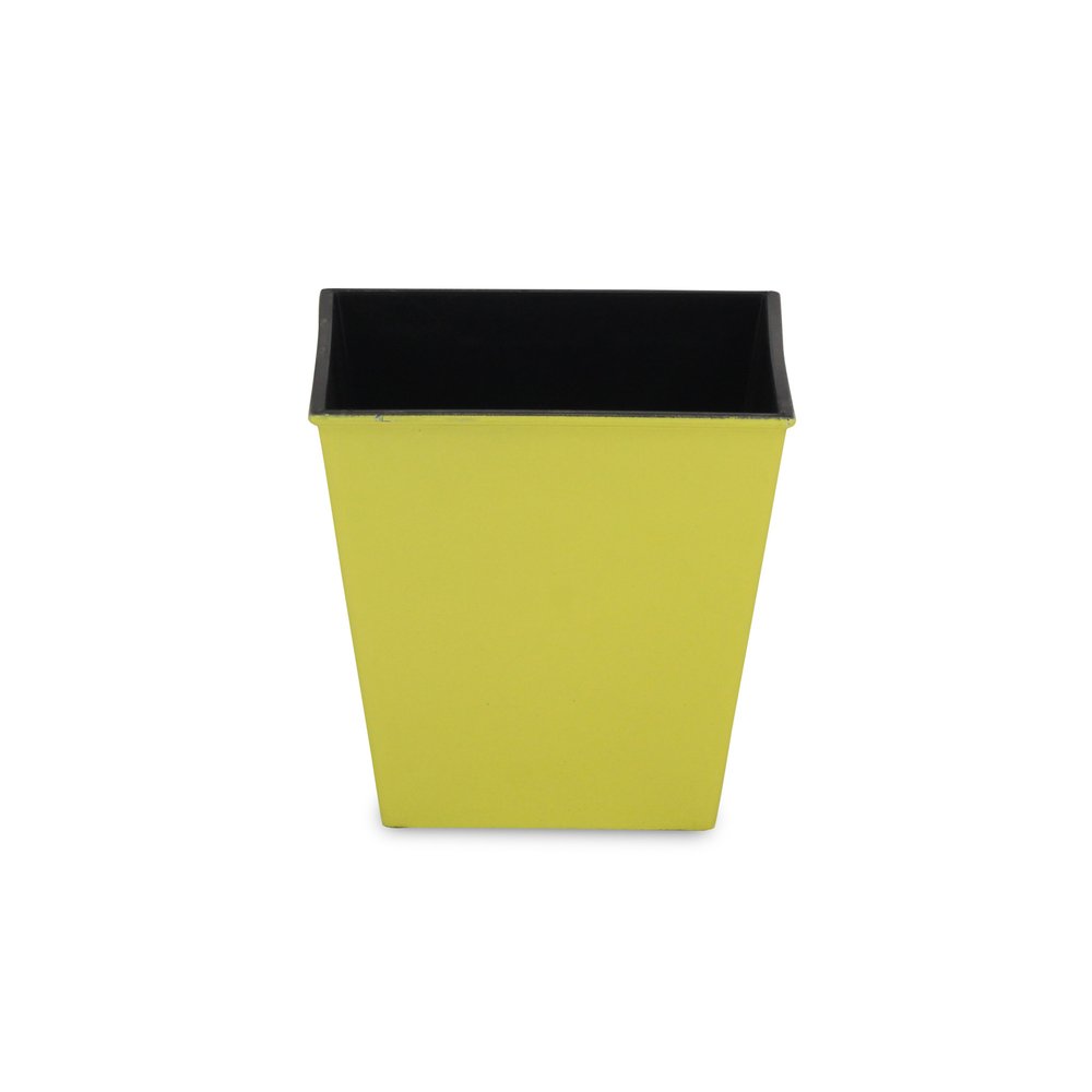 5" Yellow Recycled Plastic Indoor Outdoor Square Pot Planter - 5" H x 5.25" W x 5.25" D. Outdoor planter isolated on a plain white background, finished in yellow plastic.