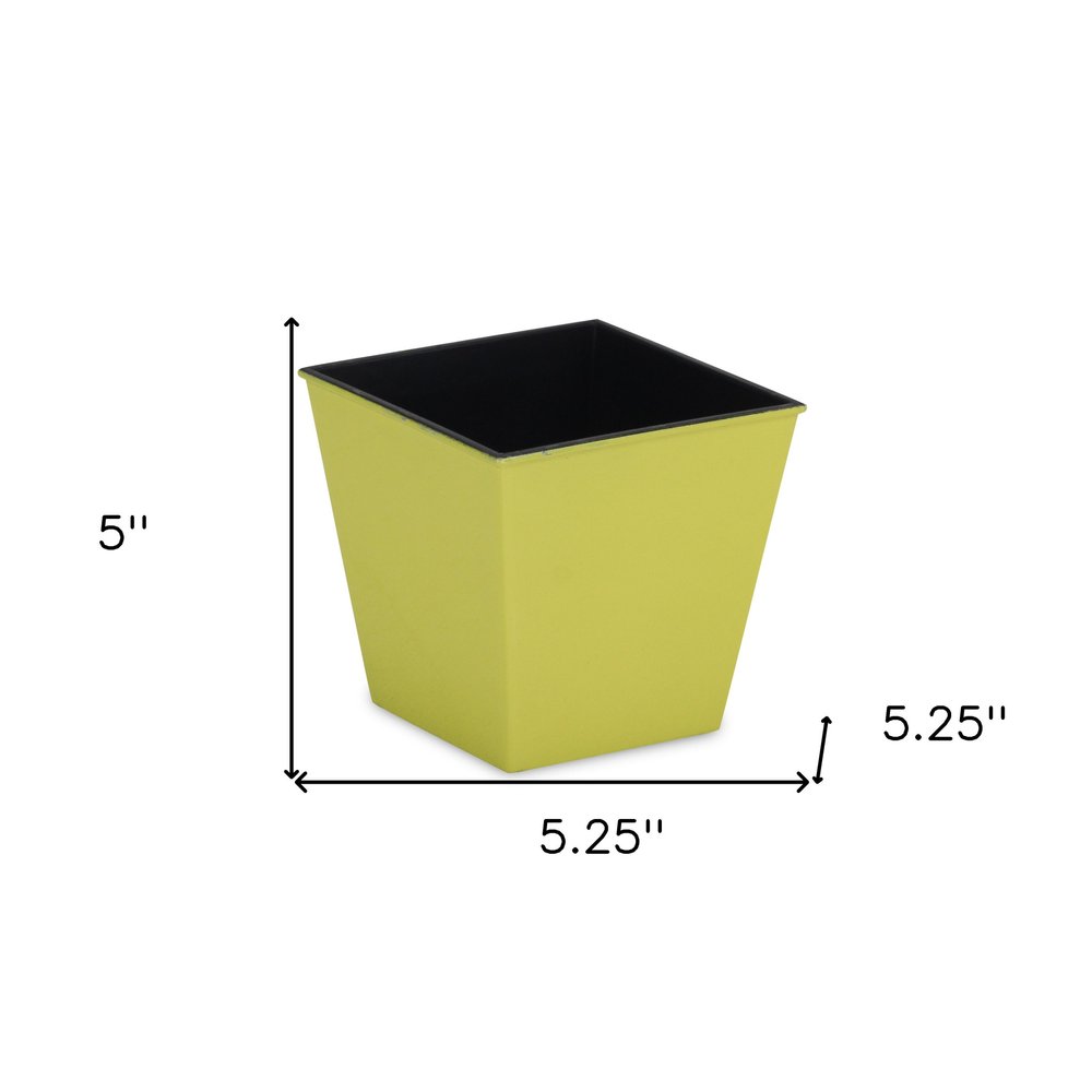 5" Yellow Recycled Plastic Indoor Outdoor Square Pot Planter - 5" H x 5.25" W x 5.25" D. Outdoor planter isolated on a plain white background, showing a yellow plastic surface.