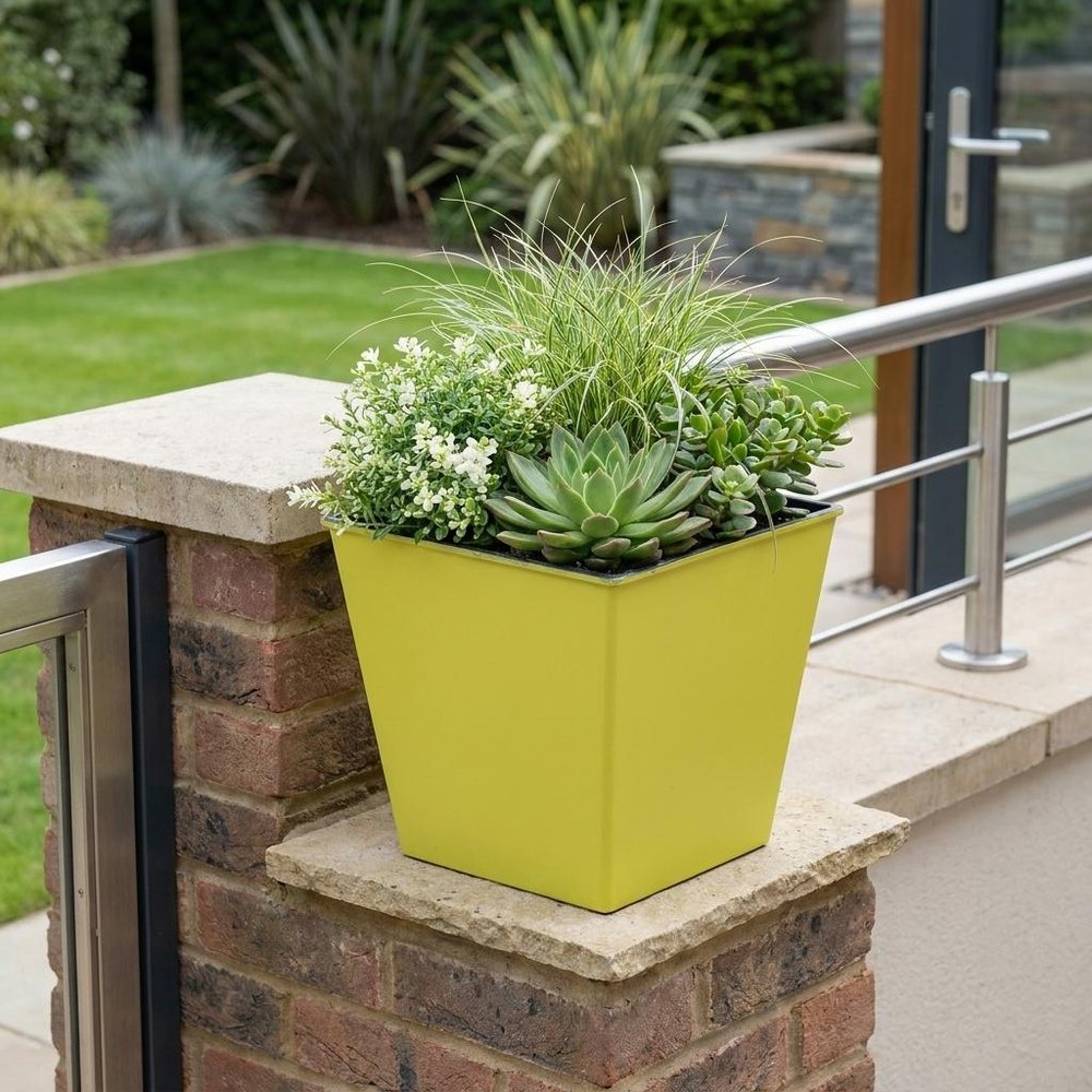5" Yellow Recycled Plastic Indoor Outdoor Square Pot Planter
