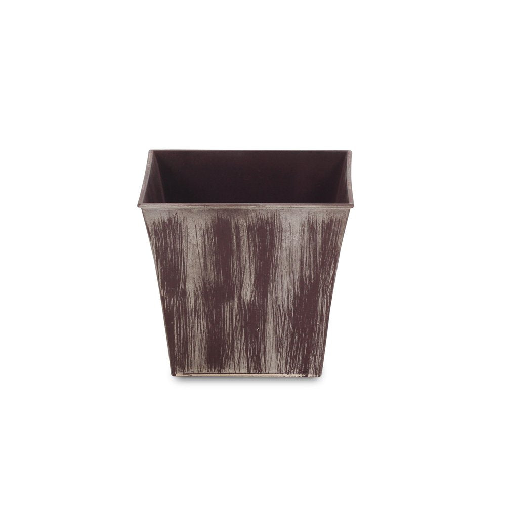 7" Brown and Ivory Textural Tone On Tone Recycled Plastic Indoor Outdoor Square Pot Planter on a white background