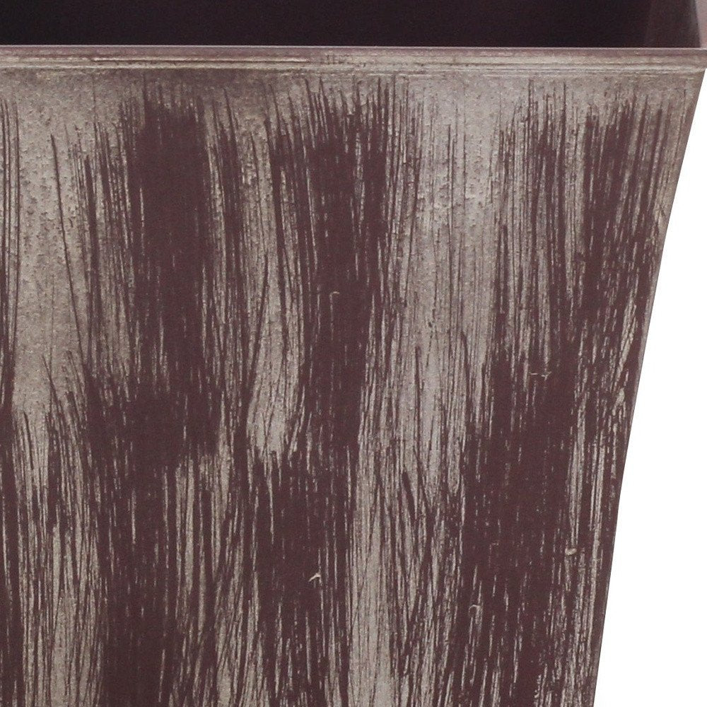 7" Brown and Ivory Textural Tone On Tone Recycled Plastic Indoor Outdoor Square Pot Planter close-up detail
