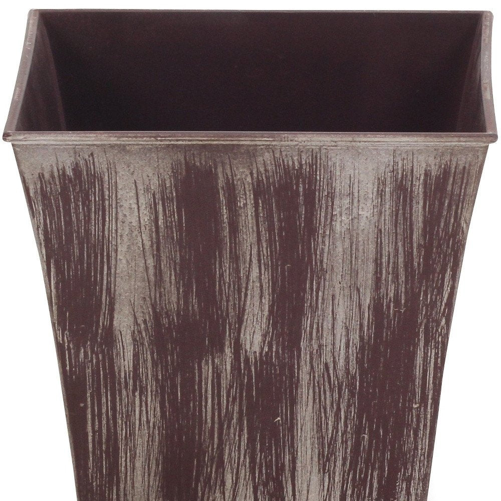 7" Brown and Ivory Textural Tone On Tone Recycled Plastic Indoor Outdoor Square Pot Planter close-up detail
