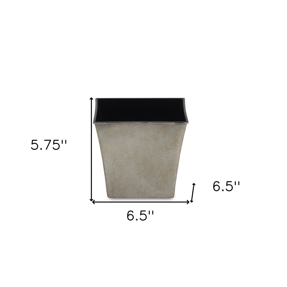 7" Gray Recycled Plastic Indoor Outdoor Square Pot Planter - 5.75" H x 6.5" W x 6.5" D on a white background