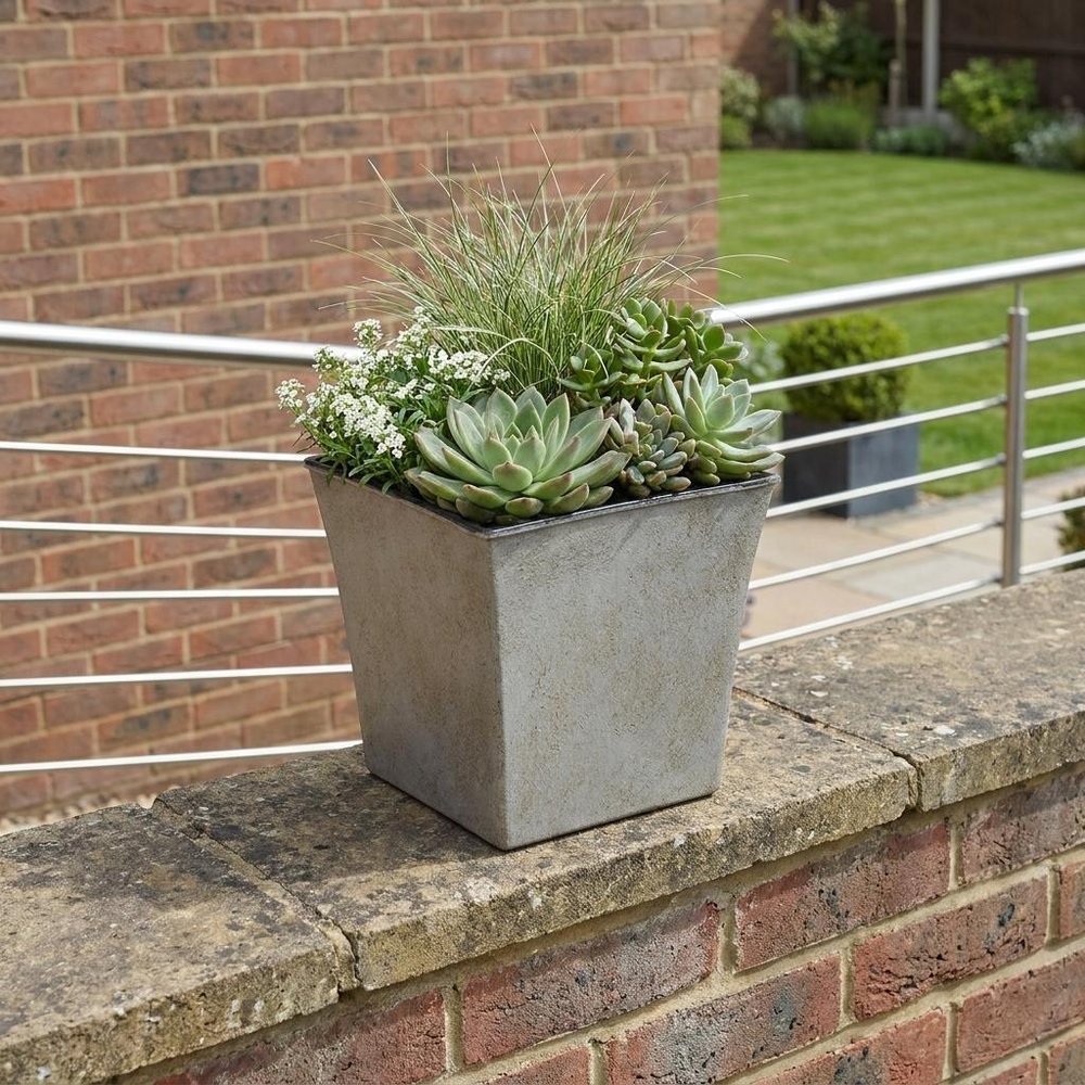 7" Gray Recycled Plastic Indoor Outdoor Square Pot Planter