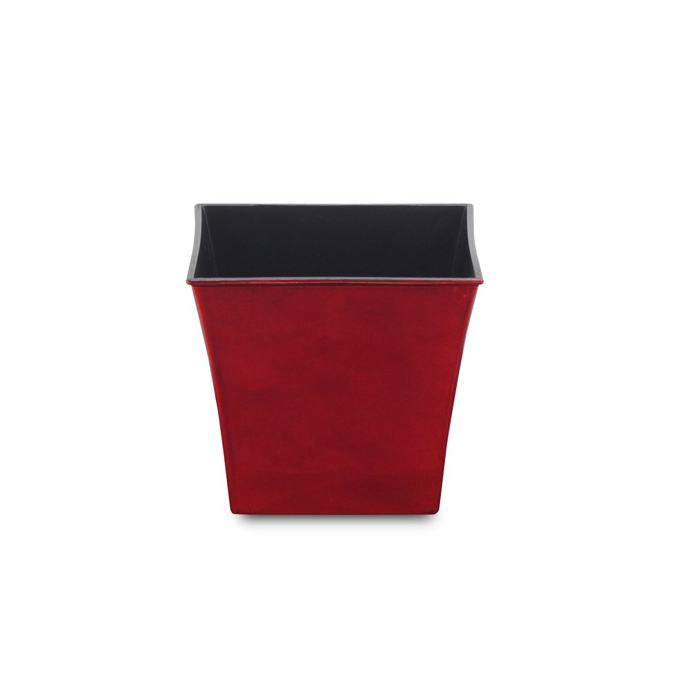 7" Red Recycled Plastic Indoor Outdoor Square Pot Planter - 5.75" H x 6.5" W x 6.5" D on a white background