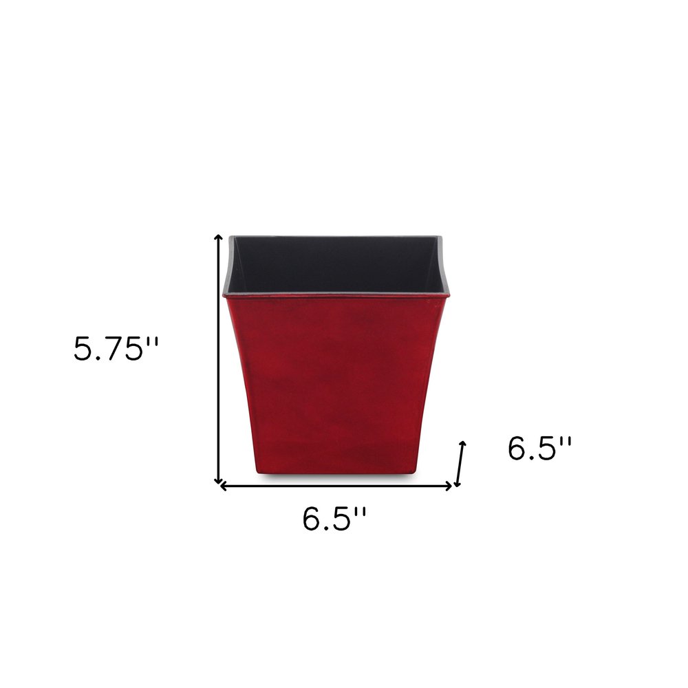 7" Red Recycled Plastic Indoor Outdoor Square Pot Planter - 5.75" H x 6.5" W x 6.5" D on a white background