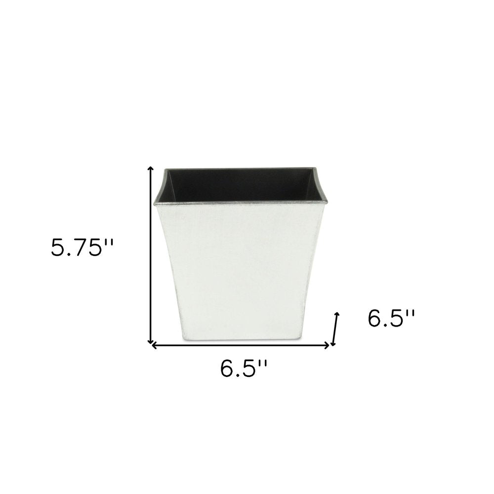 7" Silver Recycled Plastic Indoor Outdoor Square Pot Planter on a white background