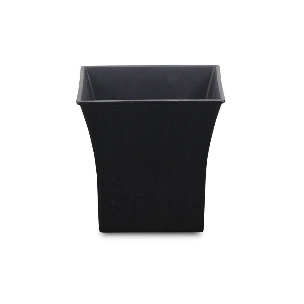 7" Black Recycled Plastic Indoor Outdoor Square Pot Planter on a white background