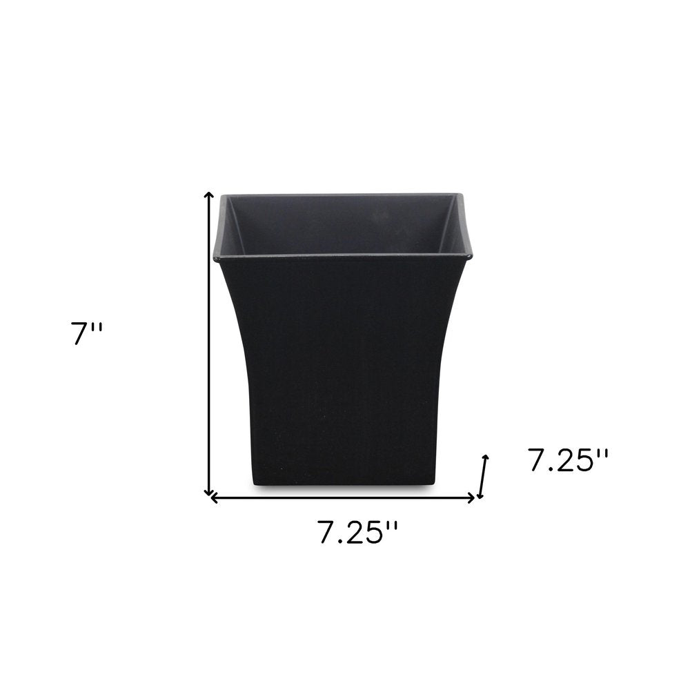7" Black Recycled Plastic Indoor Outdoor Square Pot Planter on a white background