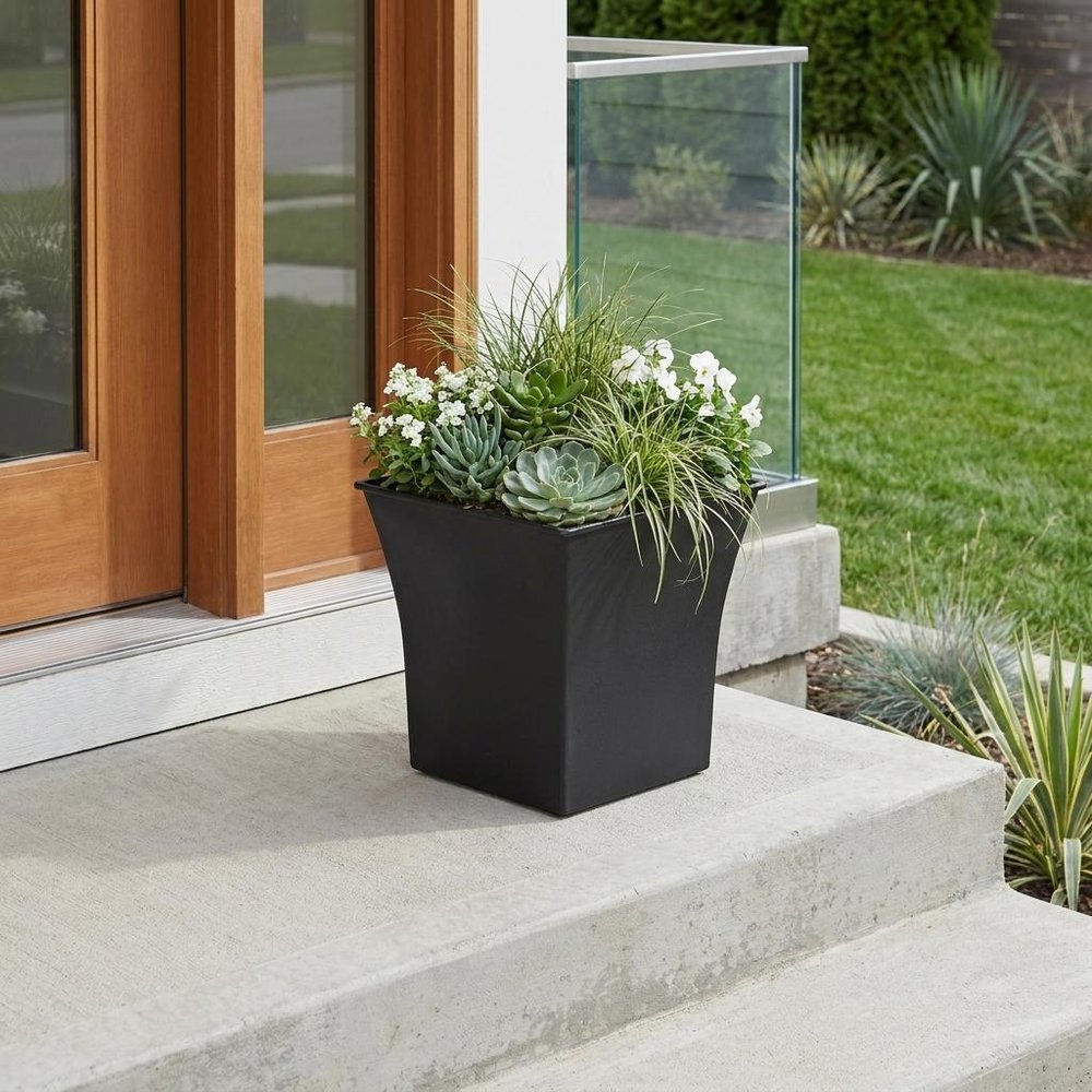 7" Black Recycled Plastic Indoor Outdoor Square Pot Planter