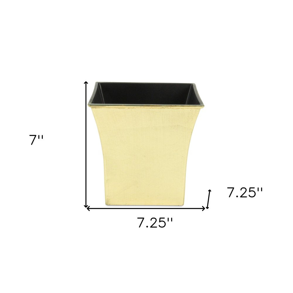 7" Gold Recycled Plastic Indoor Outdoor Square Pot Planter on a white background