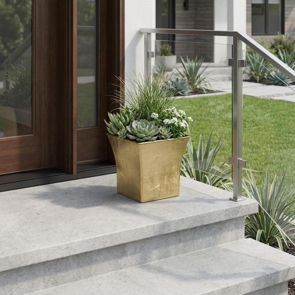 7" Gold Recycled Plastic Indoor Outdoor Square Pot Planter