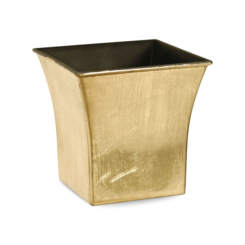 7" Gold Recycled Plastic Indoor Outdoor Square Pot Planter on a white background