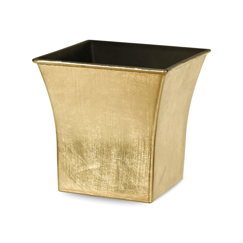 7" Gold Recycled Plastic Indoor Outdoor Square Pot Planter on a white background